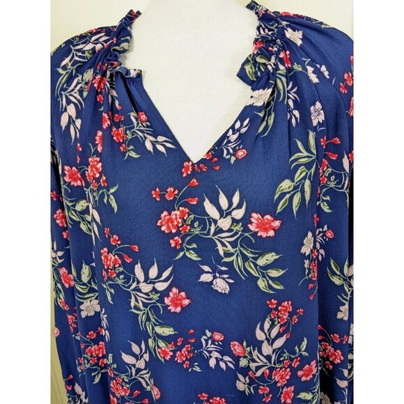 Lord & Taylor Woman Ladies Plus Size 3X Blouse Top Semi Sheer Blue Floral V Neck - Picture 2 of 7
